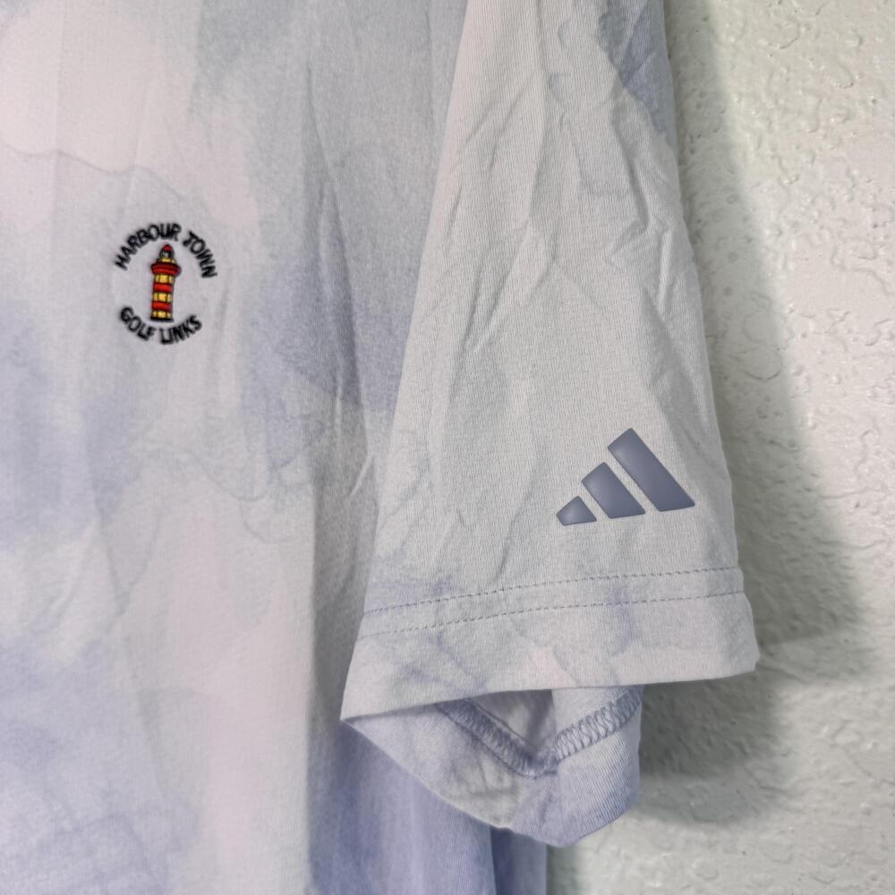 Adidas Polo Shirt Mens Medium Harbour Town Golf Links Tie Dye Print White Blue - Picture 7 of 11